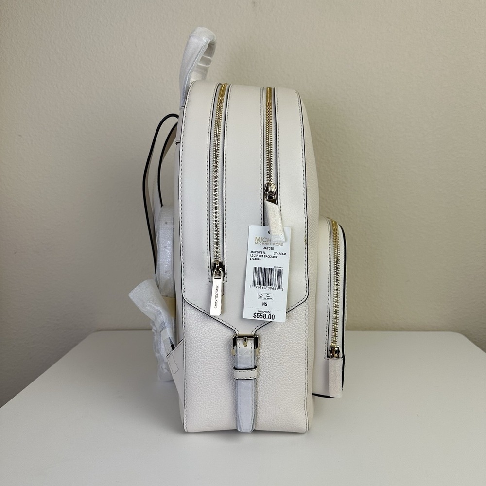 MICHAEL KORS Jaycee Large Backpack Pebbled Cream Leather Zip Multi Pocket Travel - Picture 3 of 10